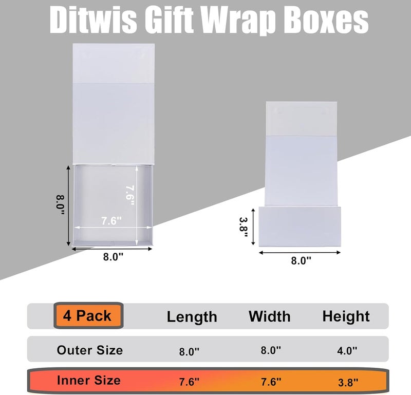 Ditwis 4 Pack 8x8x4 Inches Gift Boxes with Magnetic Closure Lids, White Magnetic Box for Wedding, Groomsmen Bridesmaid Proposal, Birthdays, Mother's Day - Image 2